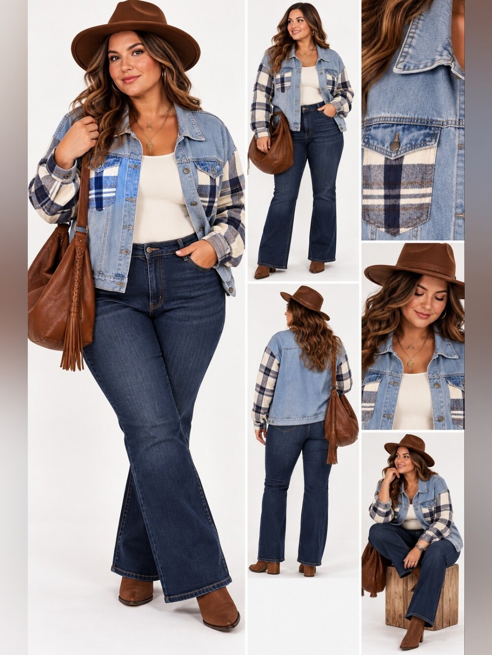 Oversized Hybrid Denim Plaid Jacket XXL Shacket Fall‎ Layering Piece